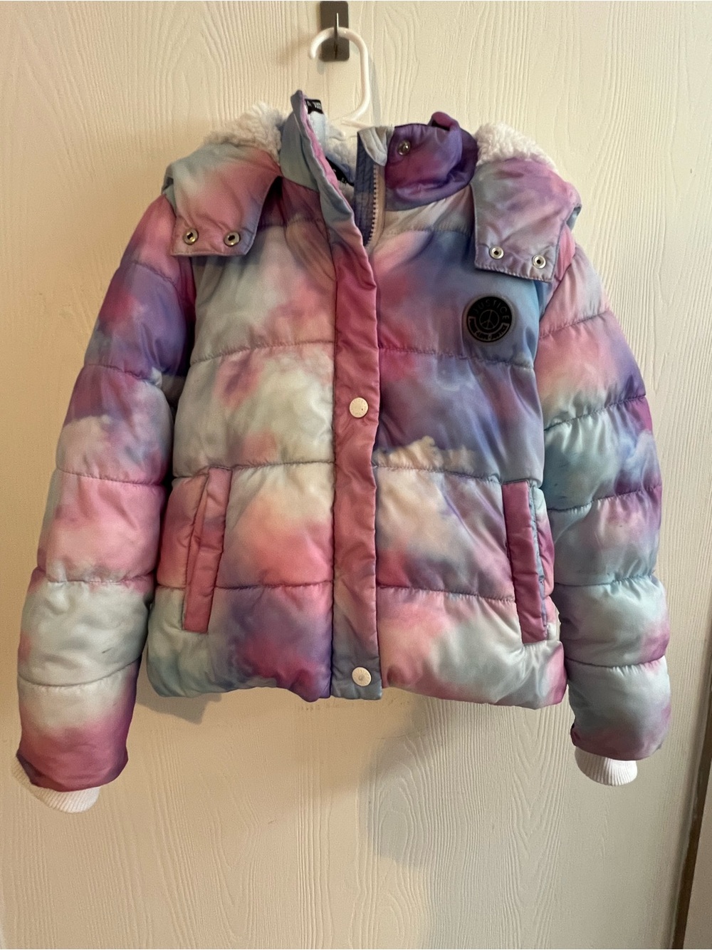 Justice Pastel Tie-Dye Puffer Jacket with Hood